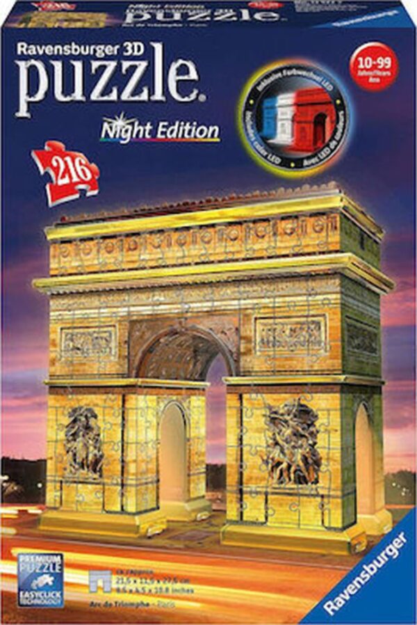 Ravensburger 3D Puzzle: Arc De Triomphe Night Edition (216pcs) (12522)