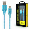 CABLEXPERT PREMIUM COTTON BRAIDED TYPE-C USB CHARGING AND DATA CABLE 1M TURQUOISE/WHITE RETAIL PACK