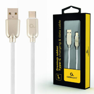 CABLEXPERT PREMIUM RUBBER TYPE-C USB CHARGING AND DATA CABLE 1M WHITE RETAIL PACK